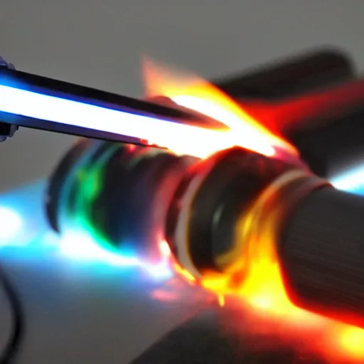 Prompt: photo of an rgb gaming flamethrower