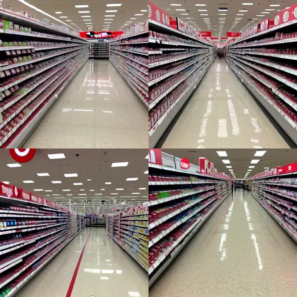 Prompt: Target store aisle collapsed sending milk everywhere