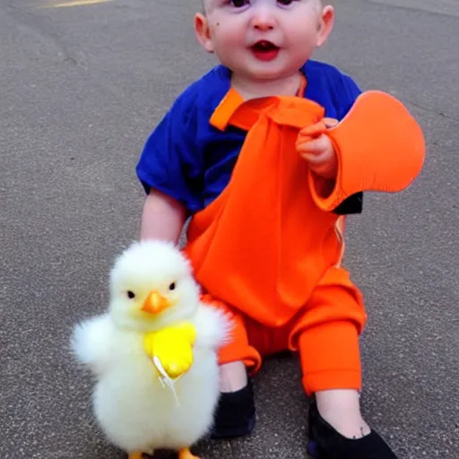 Image similar to cute baby chick dressed as an inmate