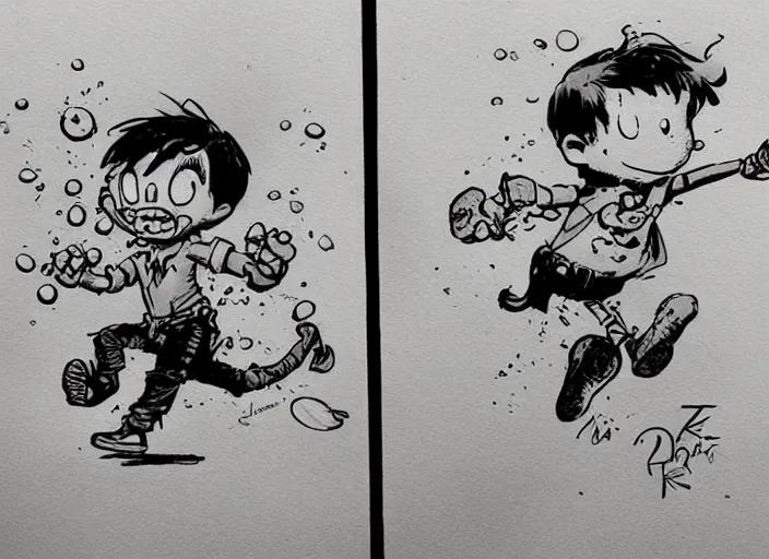 Prompt: A comic panel, ((inktober)), line art, ((water color)), by Bill Waterson, By Jake Parker, by Brian Kesinger