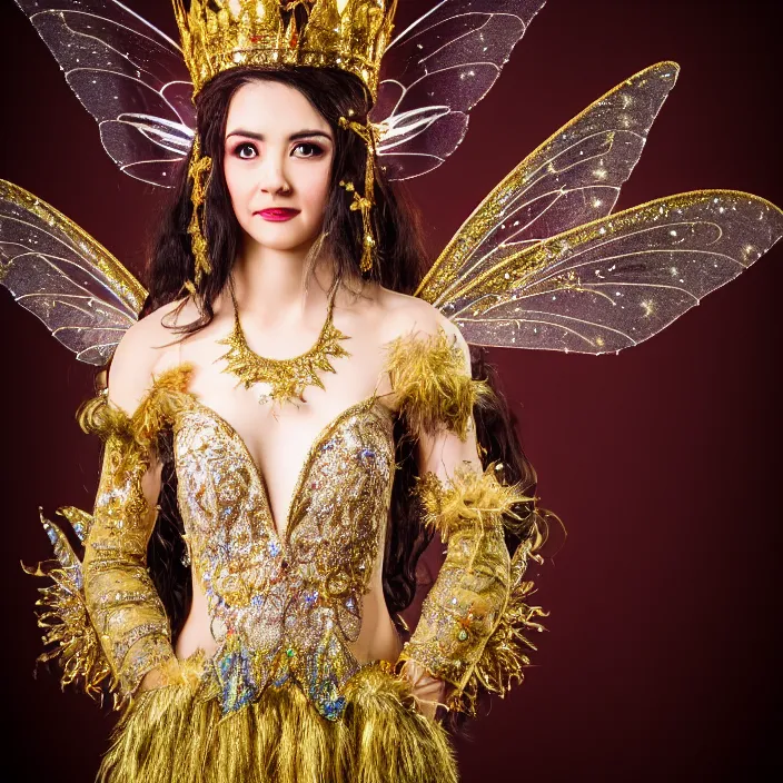 Image similar to full body photo of a very beautiful!! fairy queen with ornate sparkling robes, highly detailed, 4 k, hdr, smooth, sharp focus, high resolution, award - winning photo