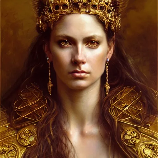 Image similar to highly detailed portrait of a majestic lioness queen in the form of a beautiful woman. d & d. art by donato giancola, franz xaver winterhalter, luis royo, bastien lecouffe - deharme. trending on artstation, intricate details, energetic composition, golden ratio, concept art, illustration, elegant art, global illuminaition