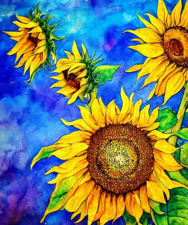 Image similar to sunflowers, water painting, sun rays, intricate, colorful, highly detailed, perfect composition, soft tones