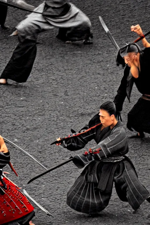 Image similar to samurai, duel, lake, spiked, sharp focus, extremely detailed