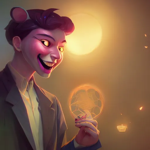 Image similar to a cinematic still of the happy mask salesman, art by lois van baarle and loish and ross tran and rossdraws and sam yang and samdoesarts and artgerm and saruei and disney, digital art, highly detailed, intricate, sharp focus, trending on artstation hq, deviantart, unreal engine 5, 4 k uhd image
