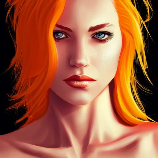 Image similar to a stunning upper body portrait of a beautiful woman with bleach blonde fiery hair by marvel comics, digital art, trending on artstation