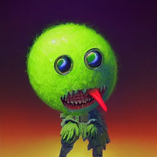 Image similar to a tennis ball monster, digital art, fantasy, magic, trending on artstation, ultra detailed, professional illustration by Basil Gogos