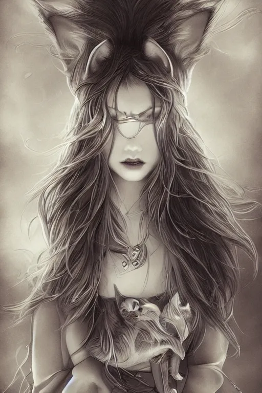Prompt: a highly detailed beautiful portrait of a cat / emotion : fear in the style of artgerm.