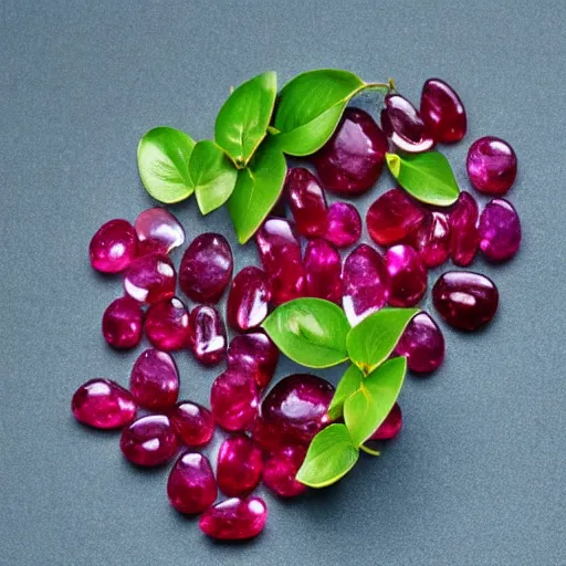 Prompt: a plant growing cut ruby gemstones instead of fruit