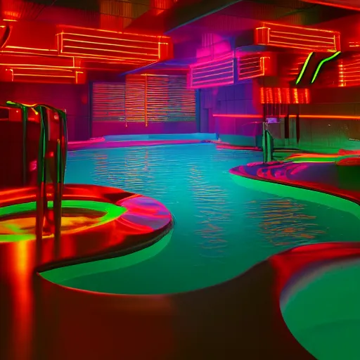Prompt: A featureless body flailing in a pool of neon liquid, octane render, high detail