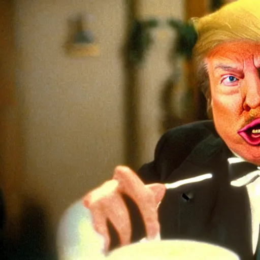 Prompt: movie still of Donald Trump as Mr Creosote from Monty Python's the Meaning of Life