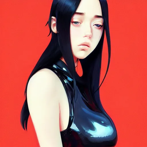 Image similar to a beautiful japanese billie eilish kat dennings alluring instagram model in elaborate latex tank top, by guweiz and wlop and ilya kuvshinov and artgerm and makoto shinkai and studio ghibli, symmetrical eyes, aesthetic, gorgeous, stunning, alluring, attractive, artstation, deviantart, pinterest, digital art