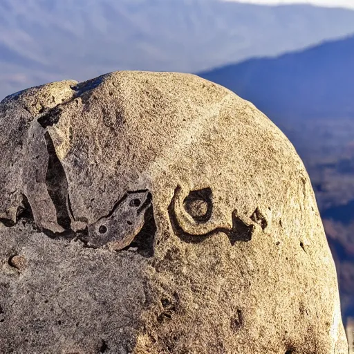 Prompt: ancient text on a rock, written in toki pona language