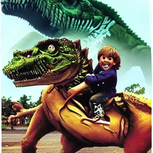 Prompt: chuck norris riding a trex