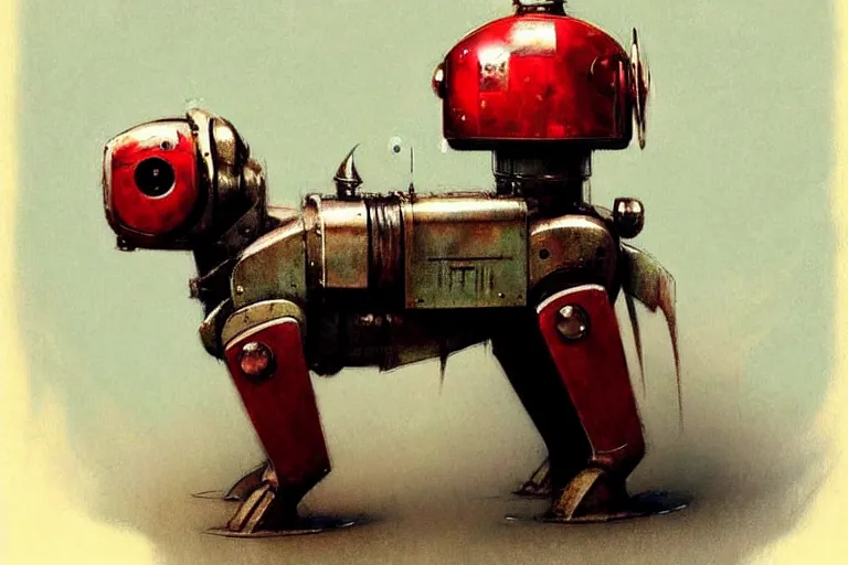 Image similar to adventurer ( ( ( ( ( 1 9 5 0 s retro future robot android dog. muted colors. ) ) ) ) ) by jean baptiste monge!!!!!!!!!!!!!!!!!!!!!!!!! chrome red