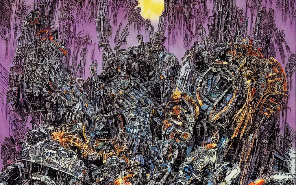 Image similar to techno - savage machine cult, perfect future, awarding winning digital art by philippe druillet