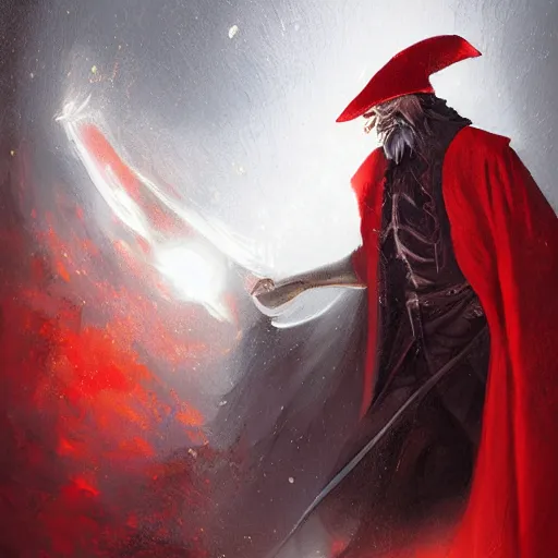 Prompt: portrait of rincewind wearing bright red wizard robe and hat by greg rutkowski