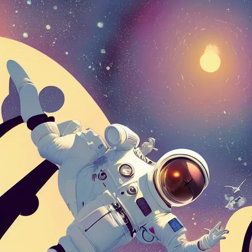 Image similar to model pixar kim kardashian light novel illustration as an astronaut by makoto shinkai by victo ngai by