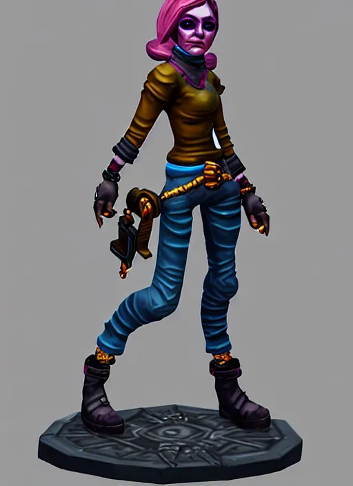 Image similar to street punk young woman thief, stylized stl fantasy miniature, 3 d render, activision blizzard style, hearthstone style