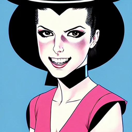 Image similar to beautiful Anna Kendrick Zatanna DC Comics on stage, wearing a top hat, symmetrical face symmetrical eyes, smiling, intricate details, atmospheric, art by eiichiro oda, Joshua Middleton art