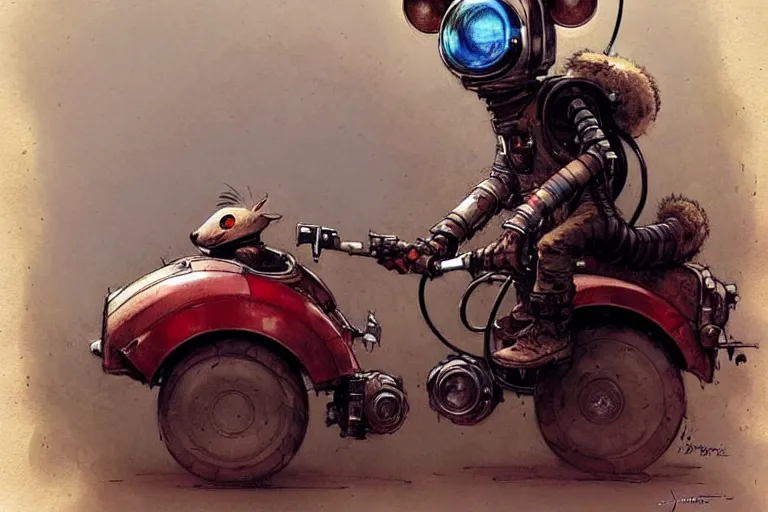 Image similar to adventurer ( ( ( ( ( 1 9 5 0 s retro future robot mouse explorer vehical. muted colors. ) ) ) ) ) by jean baptiste monge!!!!!!!!!!!!!!!!!!!!!!!!! chrome red