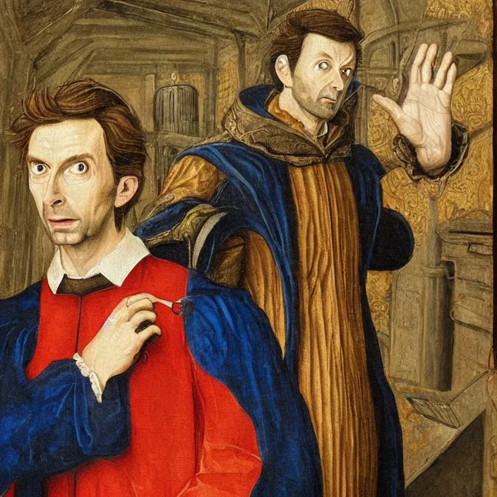 Prompt: dr. who, david tennant, early netherlandish painting