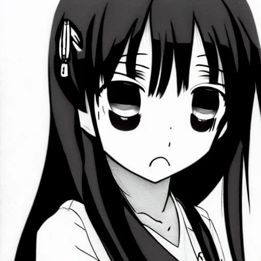 Image similar to arisu shimada crying and pouting, black and white, 2 d art, anime art, headshot, cute, kawaii, moe