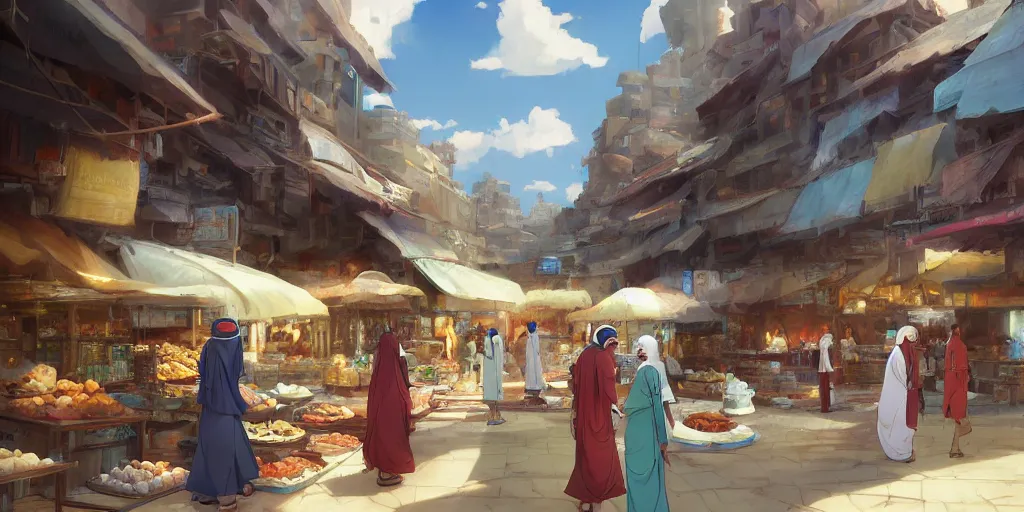 Prompt: arabian marketplace by makoto shinkai