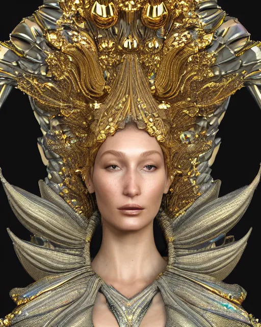 Prompt: a highly detailed metahuman 4 k close up render of an alien goddess bella hadid monument heaven in iris van herpen dress schiaparelli in diamonds crystals swarovski and jewelry iridescent in style of alphonse mucha gustav klimt trending on artstation made in unreal engine 4