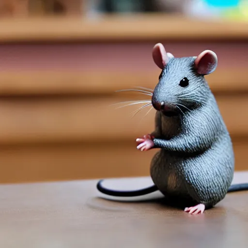 Image similar to cute rat staring at anime girl figurine