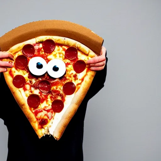 Prompt: a man wearing a pizza as hat