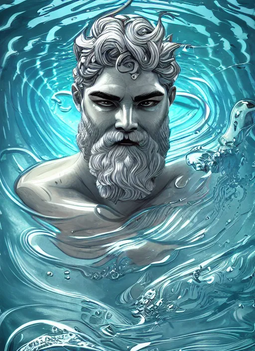 Image similar to an illustration of poseidon, fantasy, highly detailed, digital painting, refreshing, trending on artstation, concept art, smooth, illustration by james jean