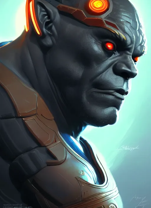 Image similar to portrait of apex legends darkseid, intricate, elegant, glowing lights, highly detailed, digital painting, artstation, glamor pose, concept art, smooth, sharp focus, illustration, art by artgerm and greg rutkowski, artey freytag