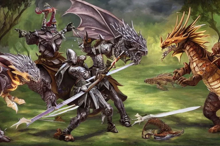 Image similar to dnd knights fighting a dragon