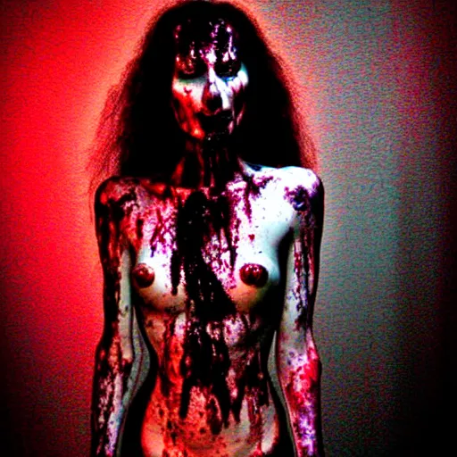 Image similar to a woman whos body is static losing frequency phasing out, dark eerie photo taken by digital hollywood, bleeding rich decaying colors!