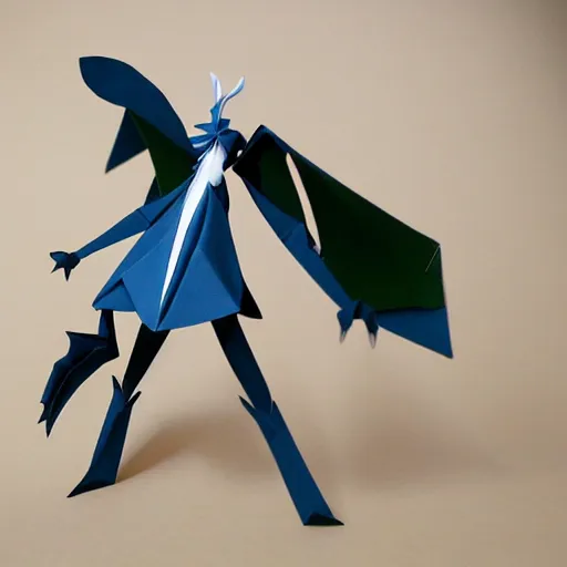 Prompt: Hornet from the game Hollow Knight made out of origami, 8k HD