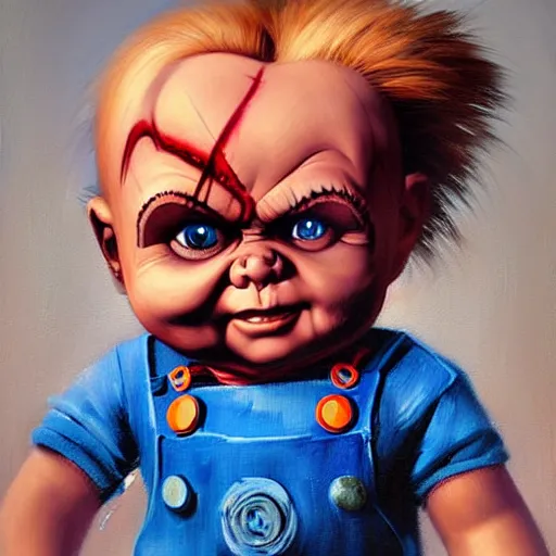 Prompt: the doll chucky playing super nintendo, oil painting, by greg rutkowski