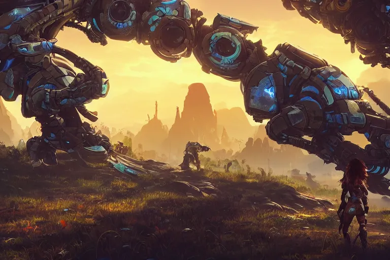 Image similar to shell - walker machine mecanical creature robot of horizon forbidden west horizon zero dawn radiating a glowing aura global illumination ray tracing hdr fanart arstation by ian pesty and alena aenami artworks in 4 k