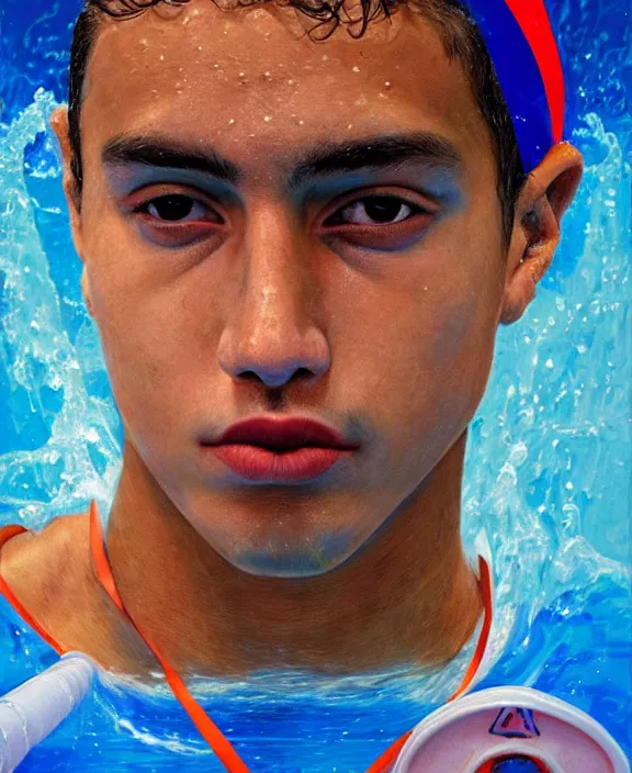 Prompt: heroic portrait of a young mexican swimmer. art by denys tsiperko and bogdan rezunenko, hyperrealism