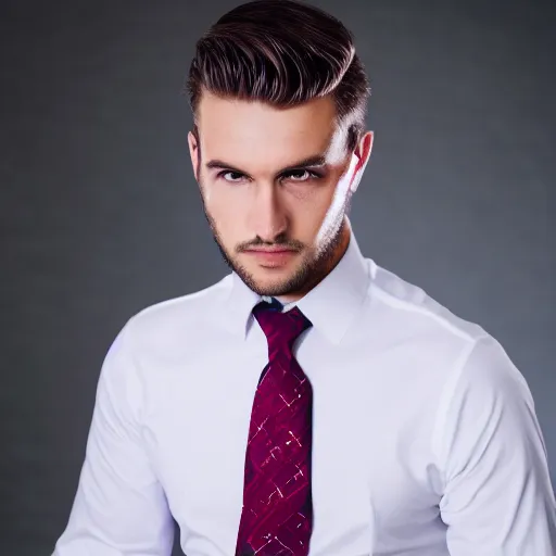 Prompt: handsome man wearing a white shirt and a necktie, medium shot, photography, high quality, studio lighting, 4k,