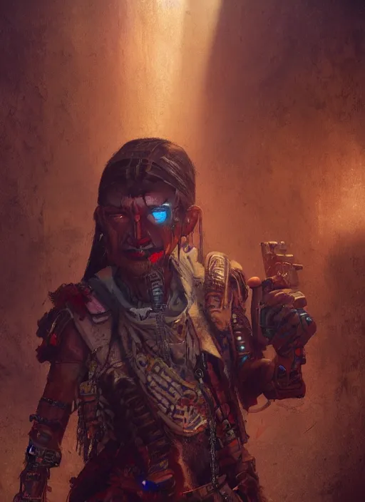 Prompt: hyper realistic photography portrait of postapocalyptic cyberpunk asian cyborg tribal aztec warrior amazon cinematic, vallejo, craig mullins greg rutkowski, artstation, cgsociety