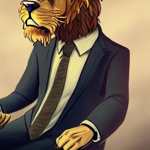 Image similar to a lion smoking a cigar wearing a suit, subject= lion, subject detail: wearing a suit, subject action: smoking a cigar, dramatic lighting, cinematic lighting, establishing shot, photorealistic, high details, cinematic, 8k resolution, extremly detailed, photorealistic, artstation, unreal engine