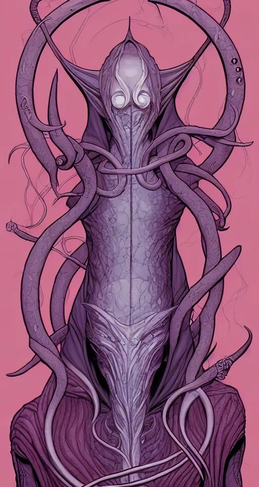 Prompt: comic cover art of an illithid, dnd, high fantasy digital illustration, by jenny frison and sana takeda, intricate details, stunning inking lines, flat colors, 4 k, hd, artstation