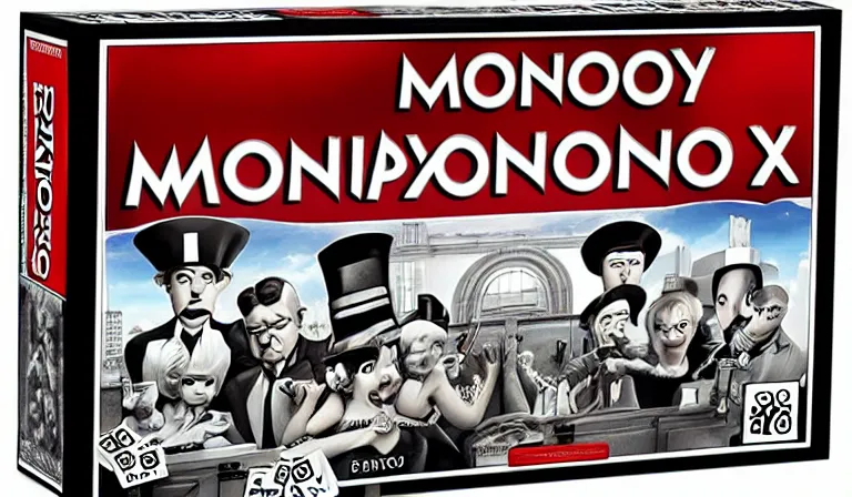 Prompt: the box art for monopoly : seventh seal edition