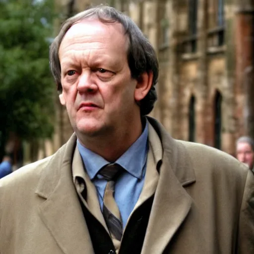 Prompt: Kevin Whately as Inspector Lewis 2007 walking the streets of Oxford