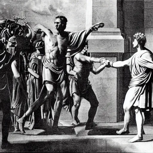 Image similar to a time traveler's 3 5 mm photograph of the last moments of julius caesar's life