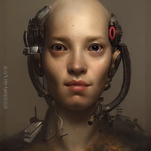 Image similar to Ultra detailed, 4K Portrait of a Cyborg by Rachel Ruysch