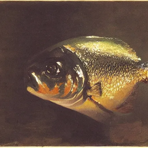 Prompt: a fish celebrating Christmas, by Sir James Guthrie, hyperrealism