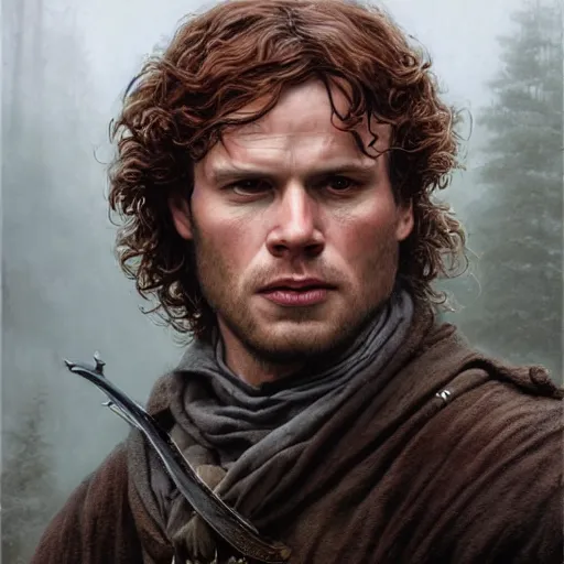 Prompt: Beautiful hyperrealistic detailed matte portrait painting of Jamie Fraser, by andreas rocha and john howe, and Martin Johnson