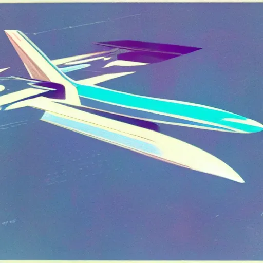 Prompt: futuristic supersonic passenger jet, concept art, 1 9 7 0 s style, saturated colors